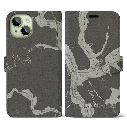 【郡上八幡（岐阜県）】地図柄iPhoneケース（手帳タイプ）モノトーン・iPhone 15 用