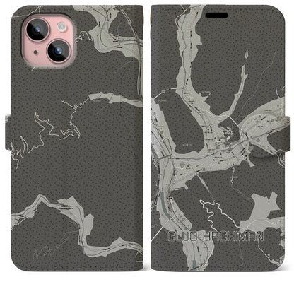 【郡上八幡（岐阜県）】地図柄iPhoneケース（手帳タイプ）モノトーン・iPhone 15 Plus 用