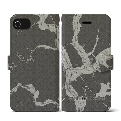 【郡上八幡（岐阜県）】地図柄iPhoneケース（手帳タイプ）モノトーン・iPhone SE（第3 / 第2世代） / 8 / 7 / 6s / 6 用