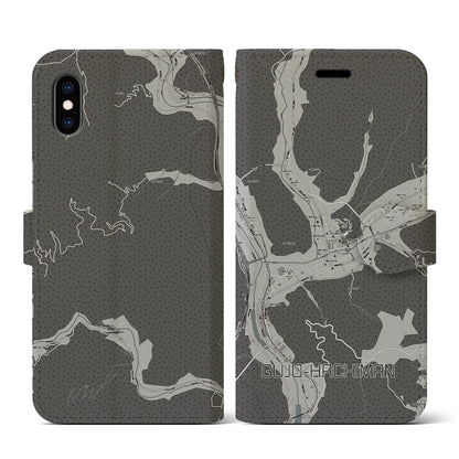 【郡上八幡（岐阜県）】地図柄iPhoneケース（手帳タイプ）モノトーン・iPhone XS / X 用