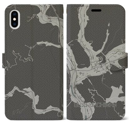 【郡上八幡（岐阜県）】地図柄iPhoneケース（手帳タイプ）モノトーン・iPhone XS Max 用