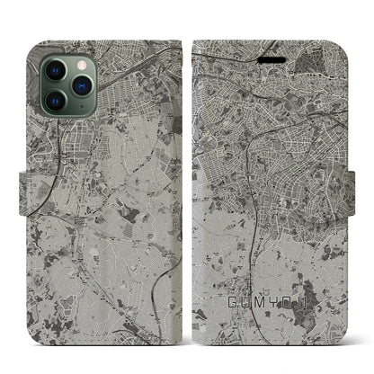 【弘明寺（神奈川県）】地図柄iPhoneケース（手帳タイプ）モノトーン・iPhone 11 Pro 用