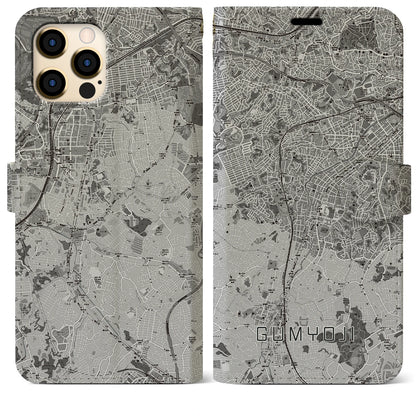 【弘明寺（神奈川県）】地図柄iPhoneケース（手帳タイプ）モノトーン・iPhone 12 Pro Max 用