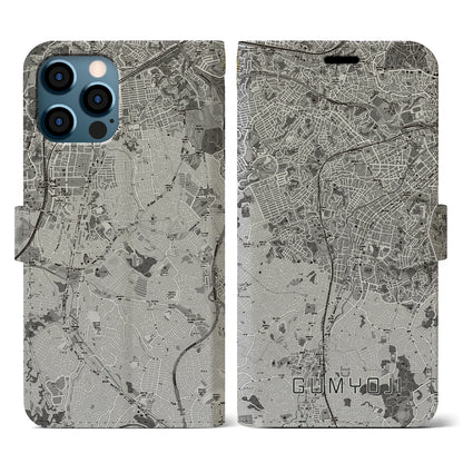 【弘明寺（神奈川県）】地図柄iPhoneケース（手帳タイプ）モノトーン・iPhone 12 / 12 Pro 用