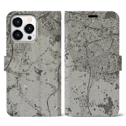 【弘明寺（神奈川県）】地図柄iPhoneケース（手帳タイプ）モノトーン・iPhone 13 Pro 用