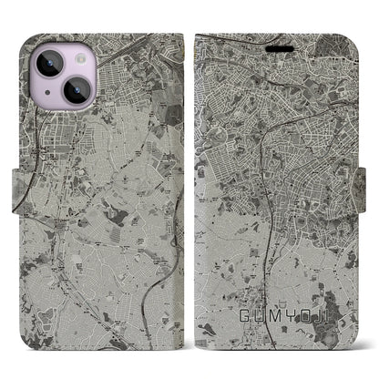 【弘明寺（神奈川県）】地図柄iPhoneケース（手帳タイプ）モノトーン・iPhone 14 用