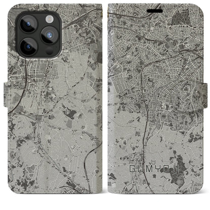 【弘明寺（神奈川県）】地図柄iPhoneケース（手帳タイプ）モノトーン・iPhone 15 Pro Max 用