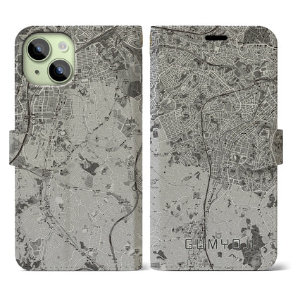 【弘明寺（神奈川県）】地図柄iPhoneケース（手帳タイプ）モノトーン・iPhone 15 用