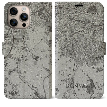 【弘明寺（神奈川県）】地図柄iPhoneケース（手帳タイプ）モノトーン・iPhone 16 Plus 用