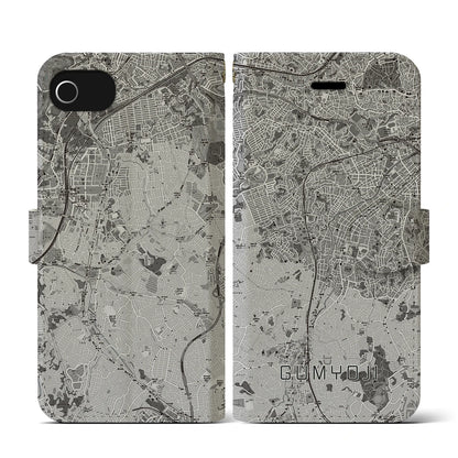 【弘明寺（神奈川県）】地図柄iPhoneケース（手帳タイプ）モノトーン・iPhone SE（第3 / 第2世代） / 8 / 7 / 6s / 6 用