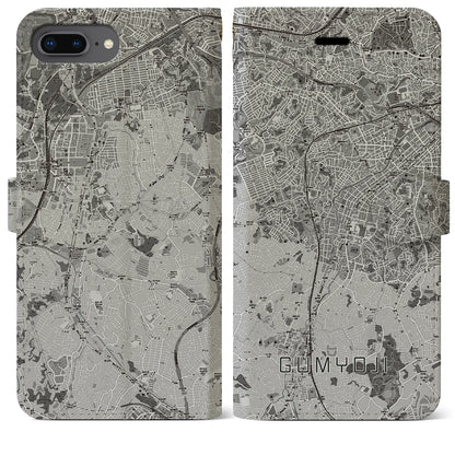 【弘明寺（神奈川県）】地図柄iPhoneケース（手帳タイプ）モノトーン・iPhone 8Plus /7Plus / 6sPlus / 6Plus 用