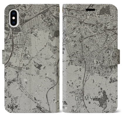 【弘明寺（神奈川県）】地図柄iPhoneケース（手帳タイプ）モノトーン・iPhone XS Max 用