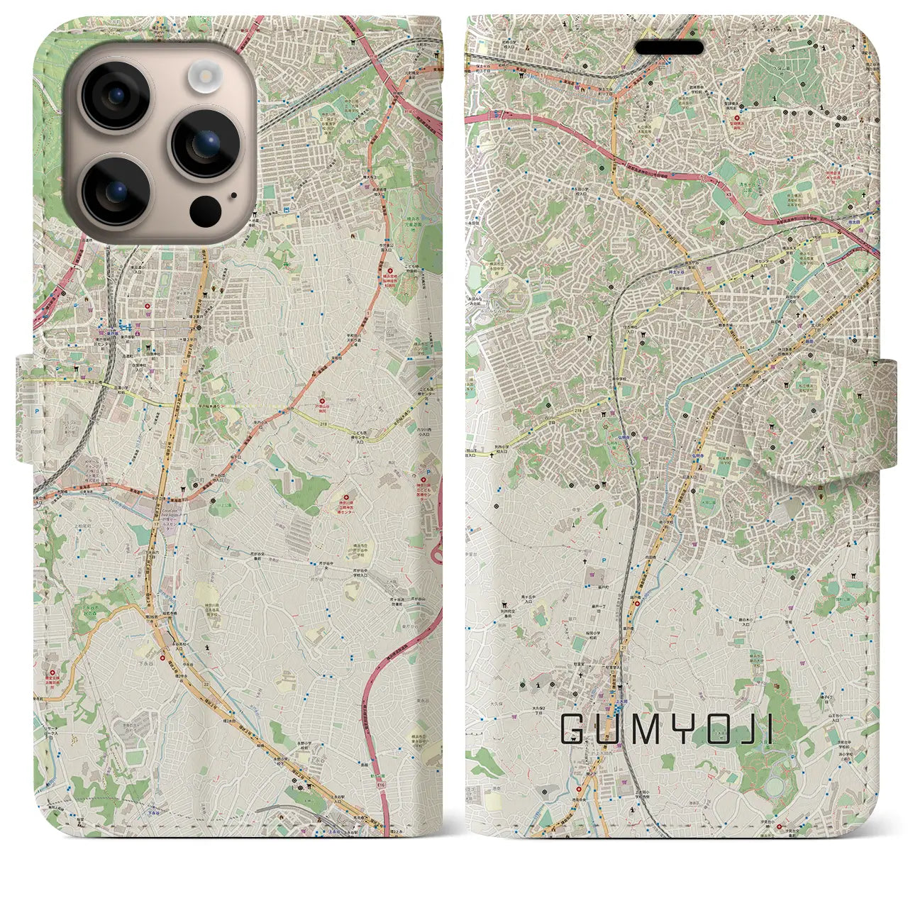 【弘明寺（神奈川県）】地図柄iPhoneケース（手帳タイプ）ナチュラル・iPhone 16 Plus 用