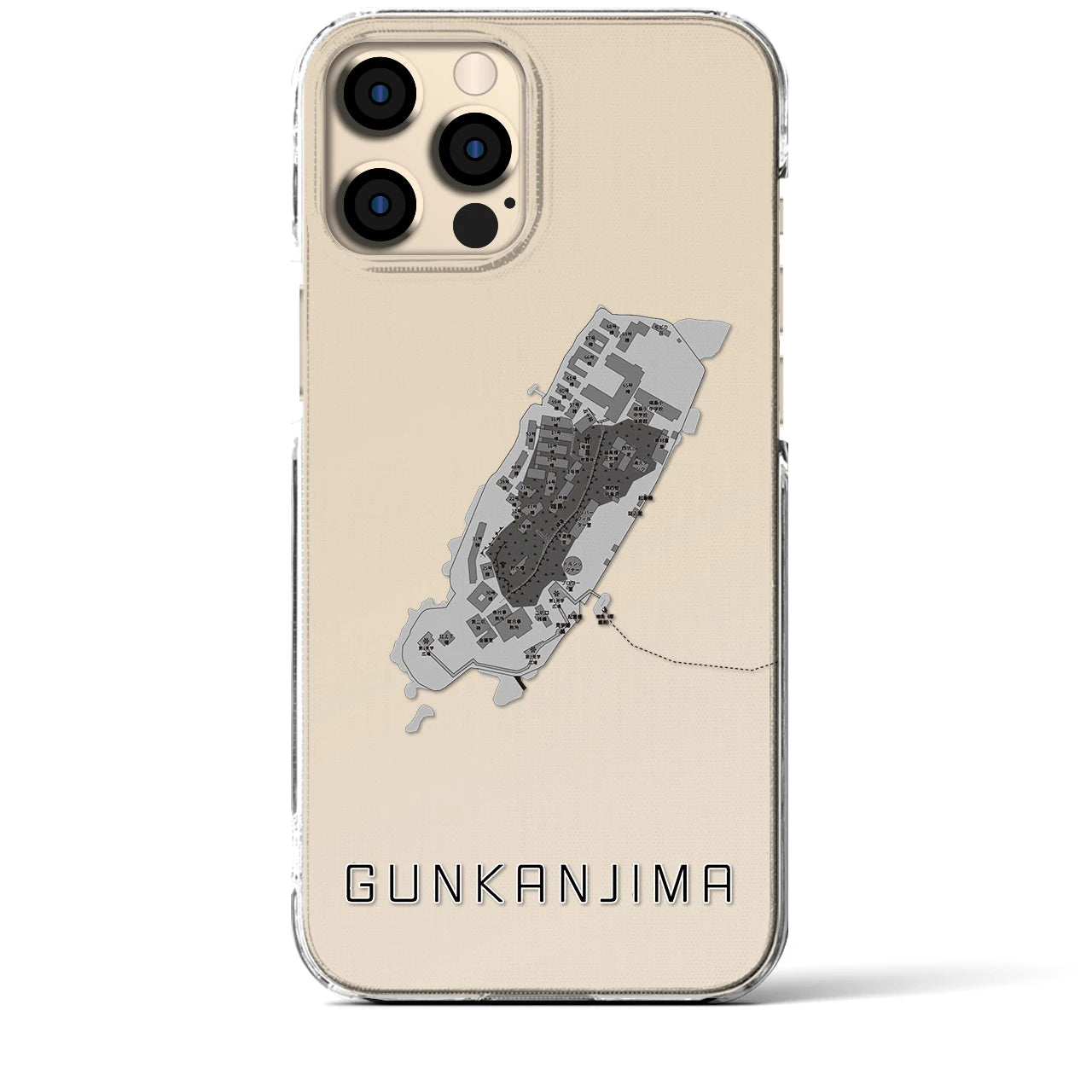 【軍艦島（長崎県）】地図柄iPhoneケース（クリアタイプ）モノトーン・iPhone 12 Pro Max 用