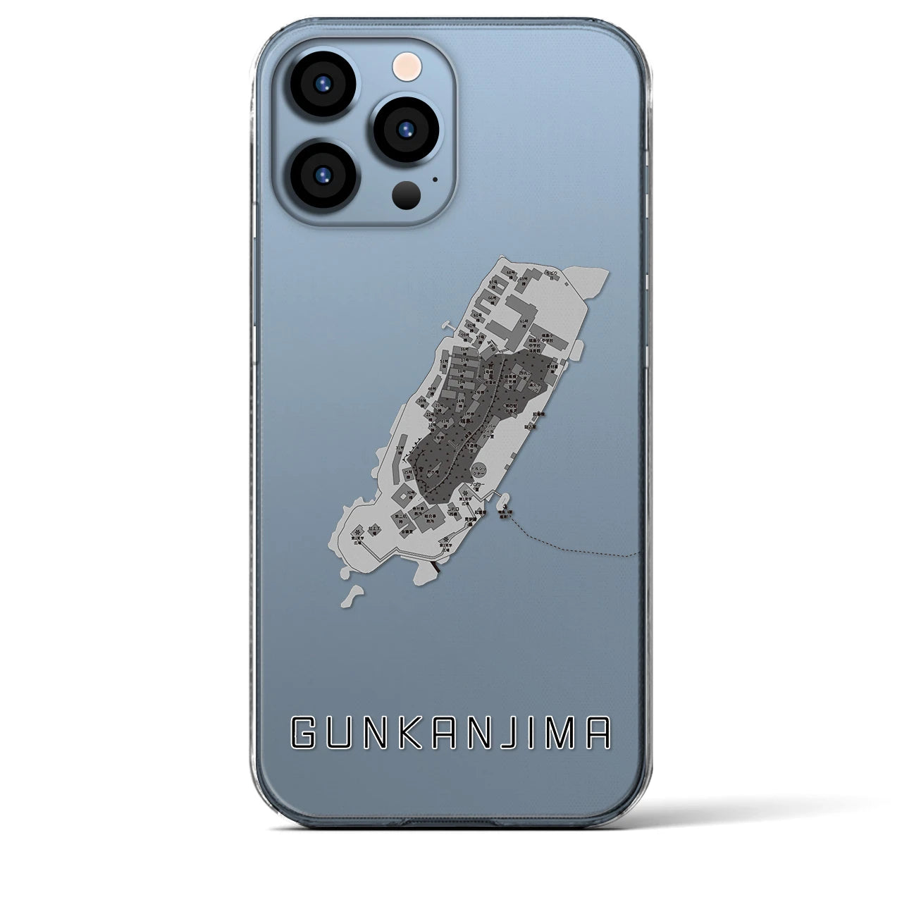 【軍艦島（長崎県）】地図柄iPhoneケース（クリアタイプ）モノトーン・iPhone 13 Pro Max 用