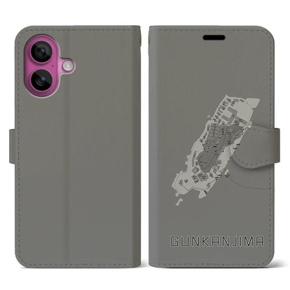 【軍艦島（長崎県）】地図柄iPhoneケース（手帳タイプ）モノトーン・iPhone 16 Pro 用