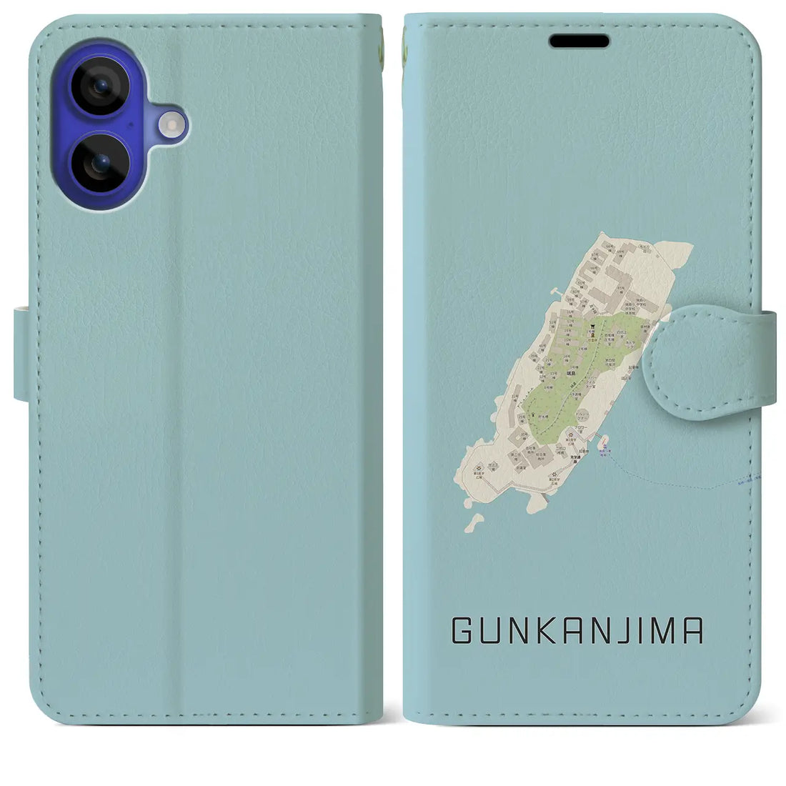 【軍艦島(長崎県)】地図柄iPhoneケース(手帳タイプ)ナチュラル・iPhone 16 Pro Max 用