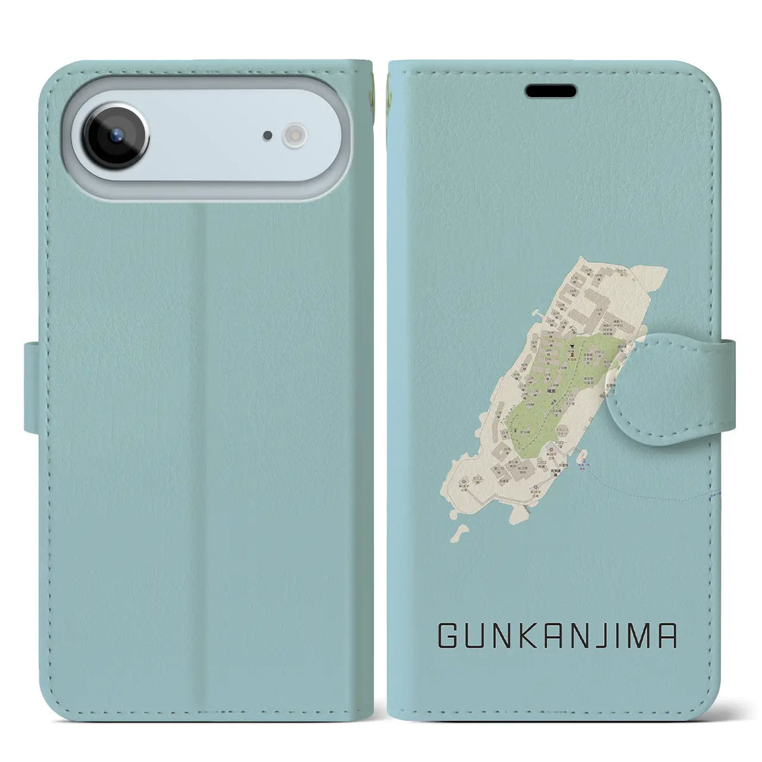 【軍艦島(長崎県)】地図柄iPhoneケース(手帳タイプ)モノトーン・iPhone 17 Pro Max 用