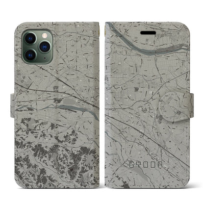 【行田（埼玉県）】地図柄iPhoneケース（手帳タイプ）モノトーン・iPhone 11 Pro 用