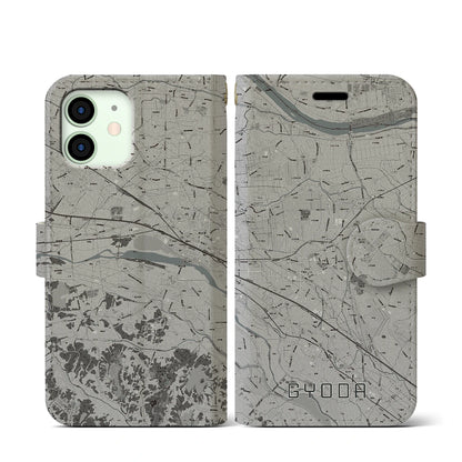 【行田（埼玉県）】地図柄iPhoneケース（手帳タイプ）モノトーン・iPhone 12 mini 用