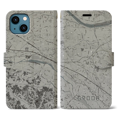 【行田（埼玉県）】地図柄iPhoneケース（手帳タイプ）モノトーン・iPhone 13 用