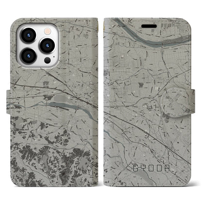 【行田（埼玉県）】地図柄iPhoneケース（手帳タイプ）モノトーン・iPhone 13 Pro 用