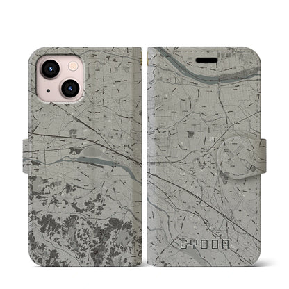 【行田（埼玉県）】地図柄iPhoneケース（手帳タイプ）モノトーン・iPhone 13 mini 用