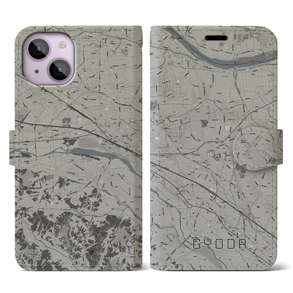 【行田（埼玉県）】地図柄iPhoneケース（手帳タイプ）モノトーン・iPhone 14 用