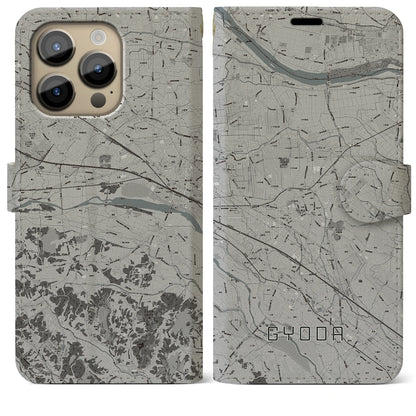 【行田（埼玉県）】地図柄iPhoneケース（手帳タイプ）モノトーン・iPhone 14 Pro Max 用