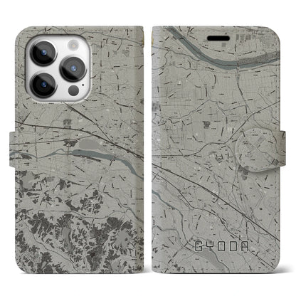 【行田（埼玉県）】地図柄iPhoneケース（手帳タイプ）モノトーン・iPhone 14 Pro 用