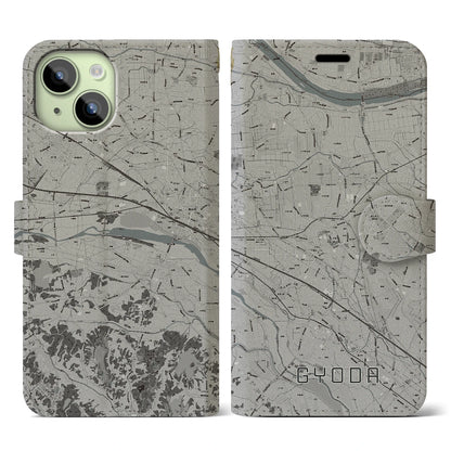 【行田（埼玉県）】地図柄iPhoneケース（手帳タイプ）モノトーン・iPhone 15 用