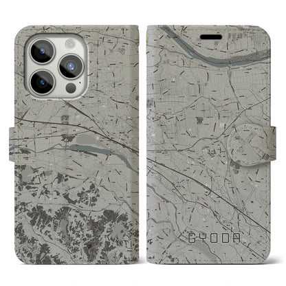 【行田（埼玉県）】地図柄iPhoneケース（手帳タイプ）モノトーン・iPhone 15 Pro 用