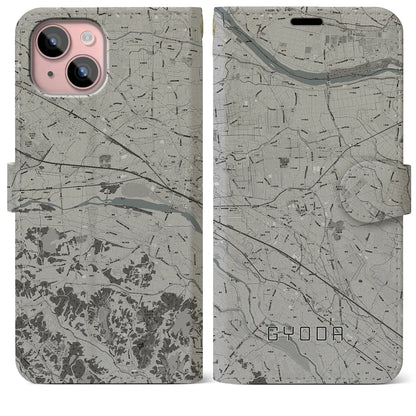 【行田（埼玉県）】地図柄iPhoneケース（手帳タイプ）モノトーン・iPhone 15 Plus 用