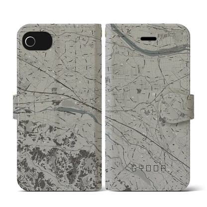 【行田（埼玉県）】地図柄iPhoneケース（手帳タイプ）モノトーン・iPhone SE（第3 / 第2世代） / 8 / 7 / 6s / 6 用