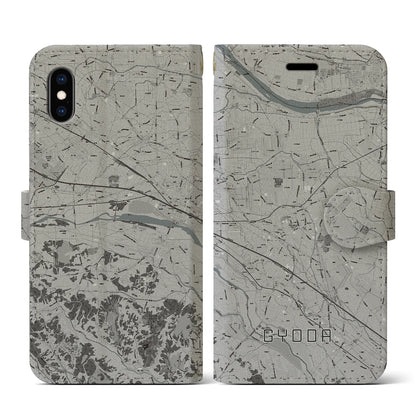 【行田（埼玉県）】地図柄iPhoneケース（手帳タイプ）モノトーン・iPhone XS / X 用