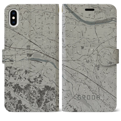 【行田（埼玉県）】地図柄iPhoneケース（手帳タイプ）モノトーン・iPhone XS Max 用