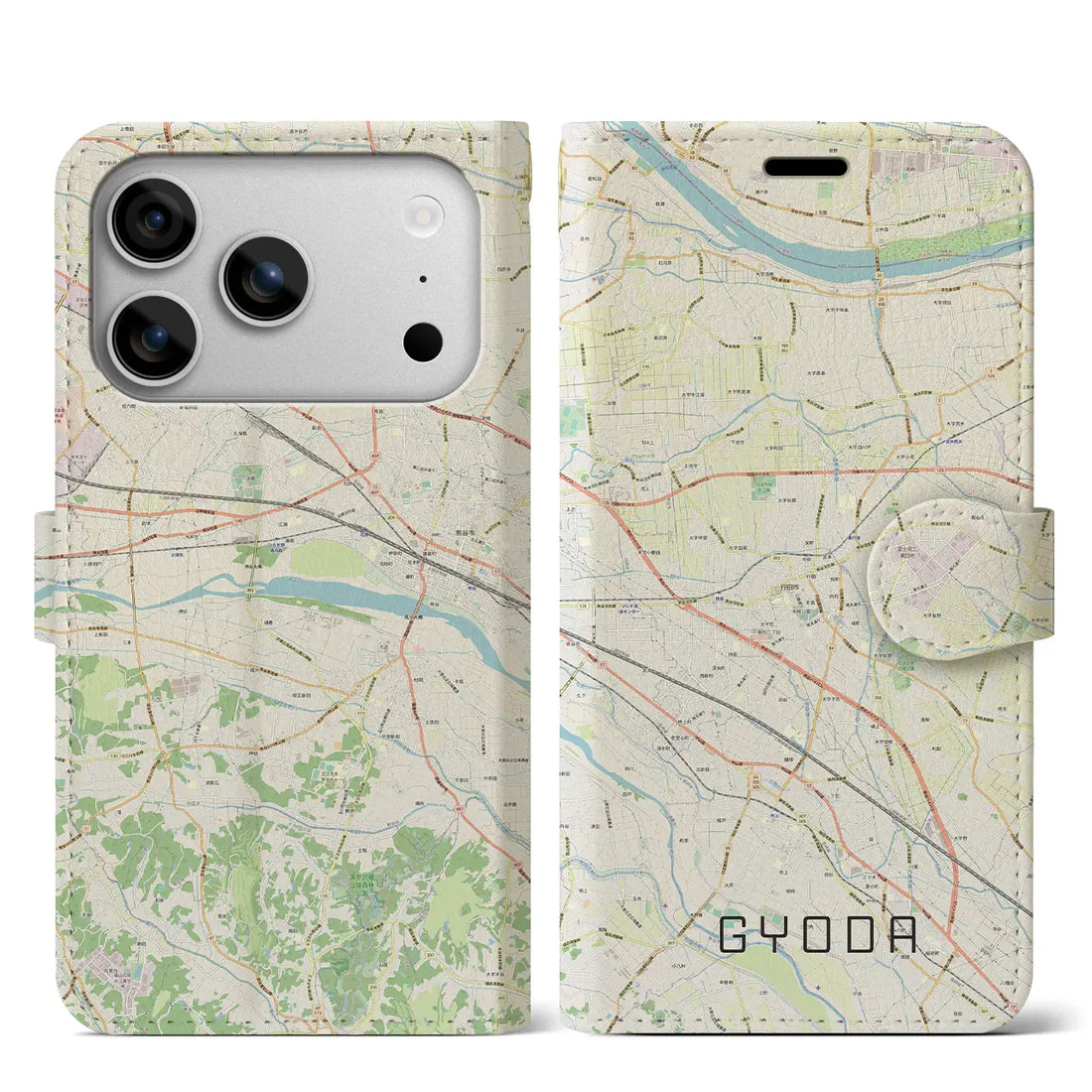 【行田（埼玉県）】地図柄iPhoneケース（手帳タイプ）ナチュラル・iPhone 17 Pro Max 用