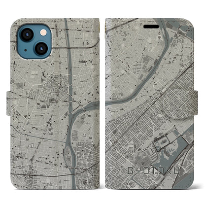 【行徳（千葉県）】地図柄iPhoneケース（手帳タイプ）モノトーン・iPhone 13 用