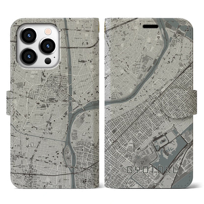 【行徳（千葉県）】地図柄iPhoneケース（手帳タイプ）モノトーン・iPhone 13 Pro 用