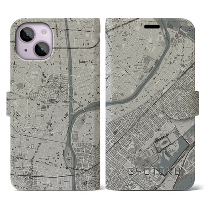 【行徳（千葉県）】地図柄iPhoneケース（手帳タイプ）モノトーン・iPhone 14 用