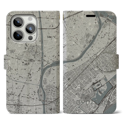 【行徳（千葉県）】地図柄iPhoneケース（手帳タイプ）モノトーン・iPhone 15 Pro 用