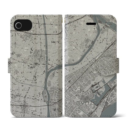 【行徳（千葉県）】地図柄iPhoneケース（手帳タイプ）モノトーン・iPhone SE（第3 / 第2世代） / 8 / 7 / 6s / 6 用