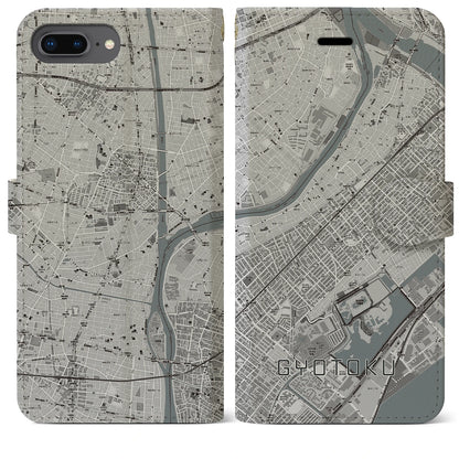 【行徳（千葉県）】地図柄iPhoneケース（手帳タイプ）モノトーン・iPhone 8Plus /7Plus / 6sPlus / 6Plus 用