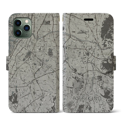 【羽曳野（大阪府）】地図柄iPhoneケース（手帳タイプ）モノトーン・iPhone 11 Pro 用