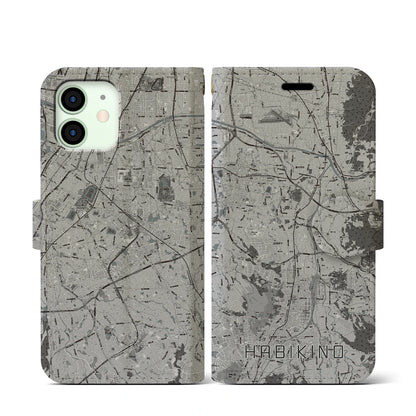 【羽曳野（大阪府）】地図柄iPhoneケース（手帳タイプ）モノトーン・iPhone 12 mini 用