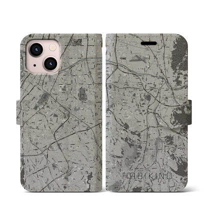 【羽曳野（大阪府）】地図柄iPhoneケース（手帳タイプ）モノトーン・iPhone 13 mini 用