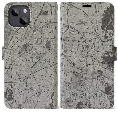 【羽曳野（大阪府）】地図柄iPhoneケース（手帳タイプ）モノトーン・iPhone 14 Plus 用