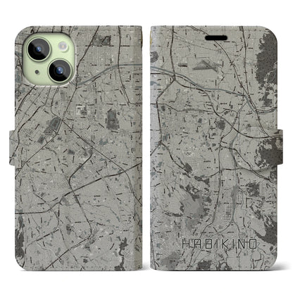 【羽曳野（大阪府）】地図柄iPhoneケース（手帳タイプ）モノトーン・iPhone 15 用