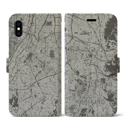 【羽曳野（大阪府）】地図柄iPhoneケース（手帳タイプ）モノトーン・iPhone XS / X 用