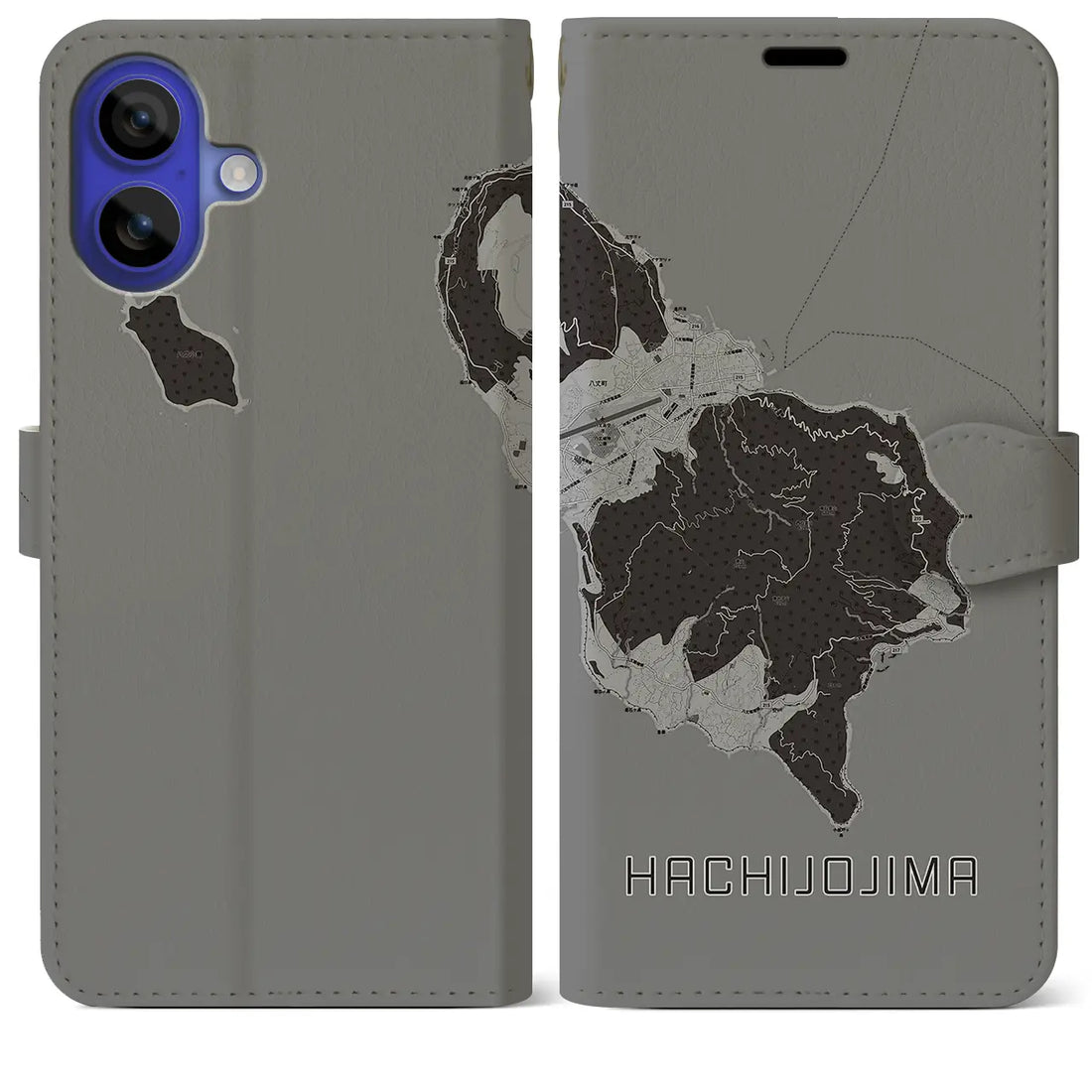 【八丈島(東京都)】地図柄iPhoneケース(手帳タイプ)モノトーン・iPhone 16 Pro Max 用